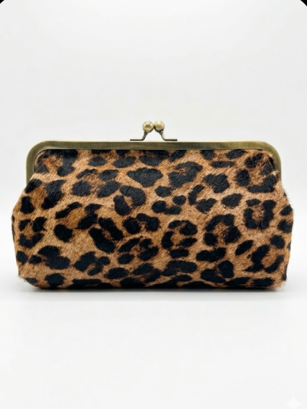 Patricia Nash Asher Leopard Haircalf Frame Clutch Convertible Crossbody Wallet
